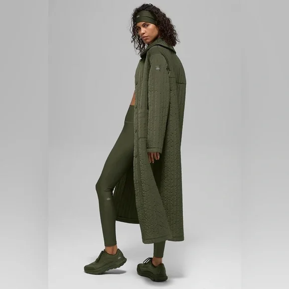 ALO Yoga Quilted Skyline Long Coat size xs/s olive green - Picture 5 of 10